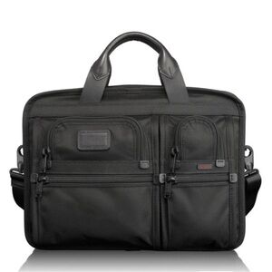 TUMI T-Pass Black Leather Medium Screen Laptop Slim Briefcase